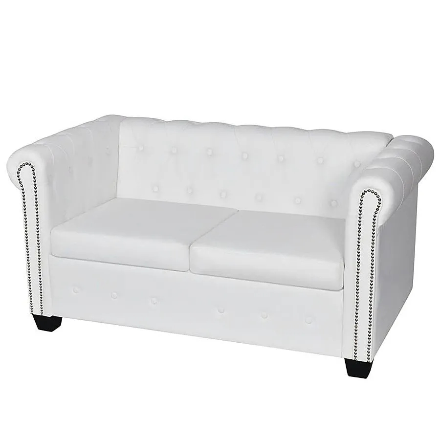 2-osobowa biała sofa w stylu Chesterfield – elegancka ekoskóra, nowoczesny design, komfortowe siedzisko