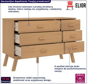 Drewniana brązowa komoda z 6 szufladami – Krebri 4X