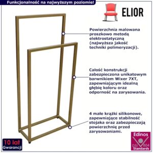 Złoty stojak na ręczniki Elior – podwójny, metalowy, 45 cm