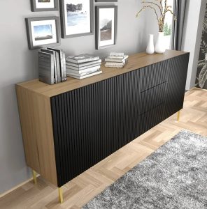 Komoda z lamelami na złotej ramie artisan + czarny – Melis 7X
