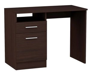 Brązowe minimalistyczne biurko do nauki wenge – Alfinete, klasyczne wzornictwo, przestronny blat, trwałe materiały