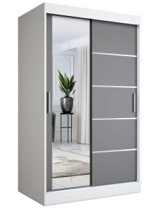 Szafa dwudrzwiowa z drzwiami przesuwnymi Ebia 3X – elegancki design, biały + antracyt, 120×200 cm, płyta laminowana