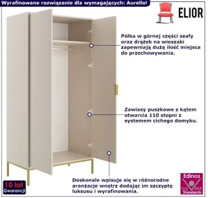 Dwudrzwiowa szafa ze złotym stelażem kaszmir – Pascal 8X