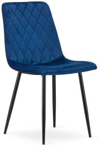 Zestaw granatowych krzeseł pikowanych 4 szt. – Orinos, welur, metal, ergonomiczne