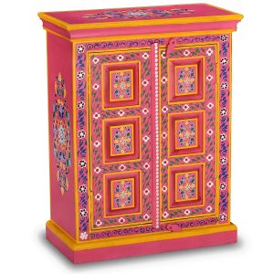 Różowa szafka w stylu vintage – praktyczna półka, drewno mango, 60x30x78 cm
