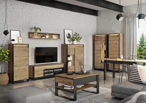 Rozkładany stół w stylu industrialnym dąb artisan – loftowy design, wkładka 46 cm, czarna podpora