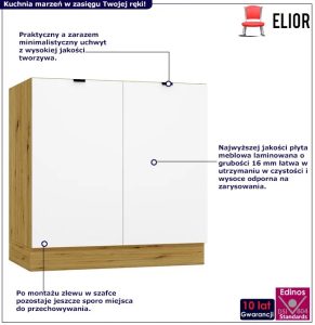 Dwudrzwiowa Szafka Biały Kuchenna Pod Zlew 80 Cm + Dąb Artisan K5-K70