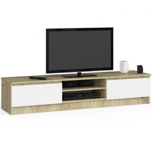 Szafka rtv, stolik, 2D1P, 160x40x33 cm, dąb artisan, biel, mat