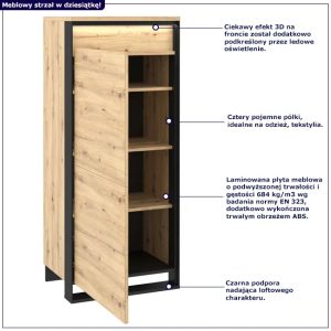 Wysoka komoda w stylu industrialnym dąb artisan – elegancka, pojemna, z oświetleniem LED
