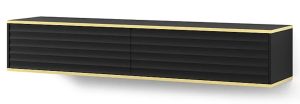 Czarna naścienna frezowana szafka rtv – Vanilia 4X, elegancki design, matowa biel, 180 cm