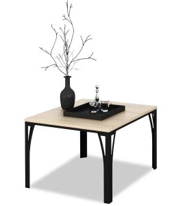 Loftowy stolik kawowy Dimea 4X – nowoczesny design, czarny + dąb sonoma, 65x65x45 cm, metal, płyta laminowana