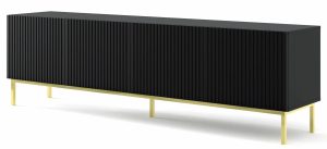 Czarna szafka rtv z lamelowym frontem – Melis 12X, nowoczesna, 200 cm, płyta laminowana, MDF, metal
