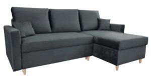 Grafitowy narożnik z funkcją spania G4-G13 – elegancki design, pojemnik na pościel, regulacja lewo/prawo