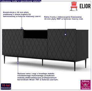 Szafka RTV Elior Nevia 3X – luksusowy design, czarny mat, metalowa rama