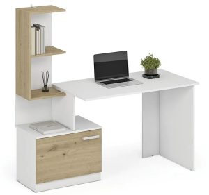 Biurko z szafką i półkami biały + dąb artisan – Kayla