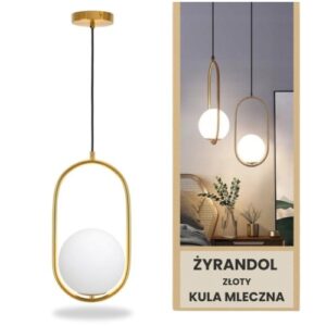 Złoty żyrandol kula – elegancka lampa sufitowa, regulowana wysokość, metal, szkło
