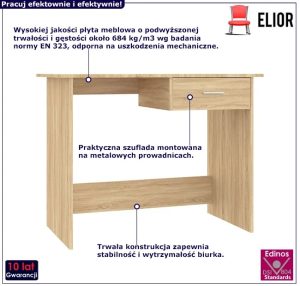 Proste biurko z jedną szufladą dąb sonoma – Mirden