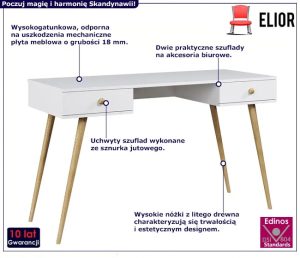 Białe biurko do toaletki z 2 szufladami – Geza 13X
