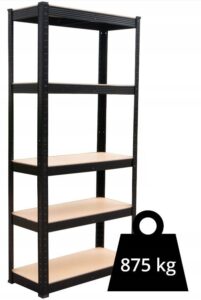 Regał metalowy magazynowy – wzmocniona konstrukcja, czarny, 90x40x180 cm, ocynkowana stal