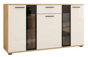 Komoda ze szkłem w kolorze dąb artisan + biały – Melorix