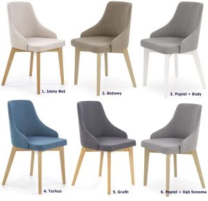 Tapicerowane krzesło drewniane popiel + białe – Vastra, nowoczesny design, odporna tapicerka, naturalne drewno