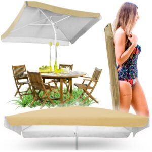 Duży parasol ogrodowy plażowy SANDOS – łamany, beżowy, 160×160 cm, materiał poliestrowy