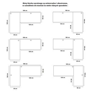 Duże narożne biurko loft regulowane 120x180x60 dąb craft złoty – Salvada