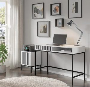 Biała szafka pod biurko z lamelami w stylu glamour – Melis 16X
