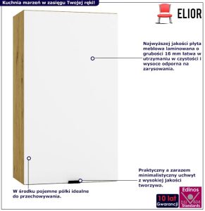 Górna szafka kuchenna 40 cm biały + dąb artisan – Elandro 19X