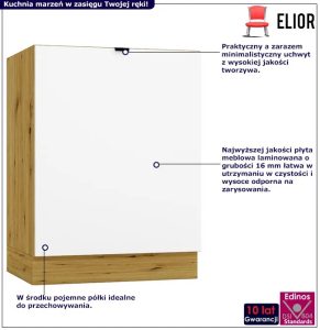 Szafka kuchenna dolna jednodrzwiowa 60 cm biały + dąb artisan – Elandro 6X