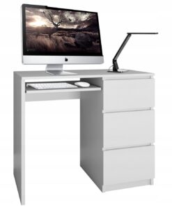 Biurko komputerowe LIMA – 3 szuflady, prawe, biel, 98x51x76 cm, mat