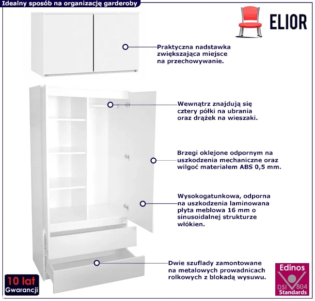 Biała Szafa Do Garderoby Z Nadstawką Z4-E11