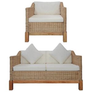 2-częściowy zestaw wypoczynkowy – sofa i fotel, naturalny rattan, lekki i funkcjonalny