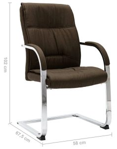 Brązowe tapicerowane krzesło biurowe konferencyjne – Elasi 3X, ergonomiczne, stal chromowana, tkanina Alcantar Pro