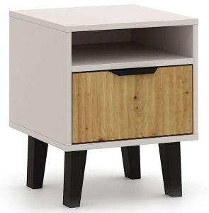Szafka nocna ryflowana z szufladą i półką kaszmir + dąb artisan P2-A29