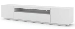 Stojąca lub Biała Wisząca Szafka RTV H2-G22 – nowoczesny design, biały mat, 200 cm, laminowana płyta meblowa