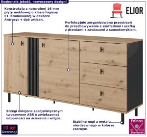 Komoda z szufladami i szafką – Natta 6X, funkcjonalna, dąb artisan + antracyt, 82,2 cm wysokości