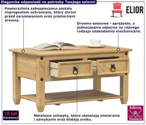 Drewniany stolik kawowy z 2 szufladami – Mires 3X