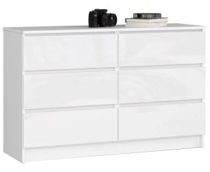 Biała komoda w połysku z szufladami – Clemont 4X, nowoczesny design, wysoka jakość, uniwersalne zastosowanie