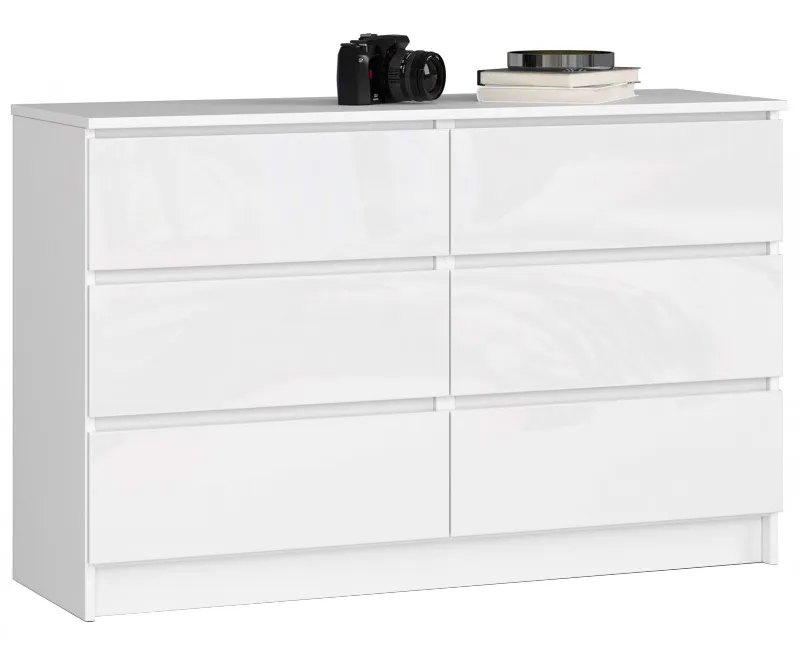 Biała komoda w połysku z szufladami – Clemont 4X, nowoczesny design, wysoka jakość, uniwersalne zastosowanie
