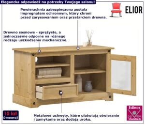 Szafka RTV z litego drewna sosnowego – klasyczne linie, miodowy brąz, 100x45x58 cm