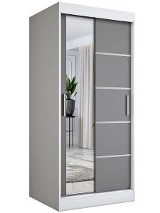 Szafa Przesuwna Elior – uniwersalny design, 90 cm szerokości, biały + antracyt, laminowana płyta E1