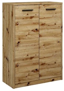 Klasyczna komoda z drzwiczkami dąb artisan – Lineo, minimalistyczna konstrukcja, 77 cm x 35 cm x 108 cm, płyta MDF