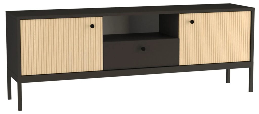 Szafka RTV na nóżkach czarny + dąb gaja – nowoczesny design, funkcjonalność, 150 cm