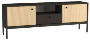 Szafka RTV na nóżkach czarny + dąb gaja – nowoczesny design, funkcjonalność, 150 cm