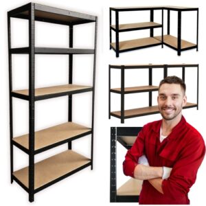 Regał magazynowy metalowy czarny 180 cm – 5 półek, trwały, łatwy w montażu, duży udźwig