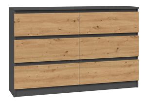Komoda do sypialni, salonu, M6, 120x30x77 cm, antracyt, dąb artisan, mat