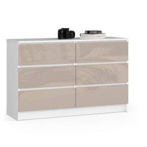 Komoda do salonu, sypialni, 6 szuflad, 120x40x77 cm, biel, cappuccino, połysk