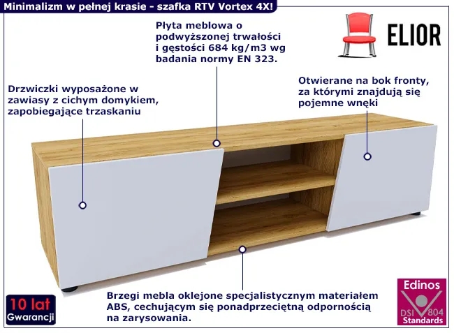 Szafka RTV na nóżkach z drzwiczkami dąb craft + biały – nowoczesny design, funkcjonalność, 160 cm, płyta meblowa