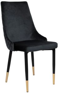 Czarne welurowe krzesło w stylu glamour – Ledar, elegancka tkanina welurowa, metalowa podstawa